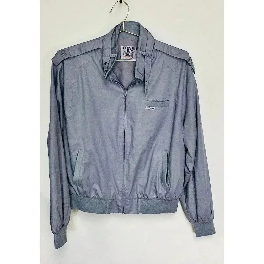 Vintage 1990s Trader Bay Mens Size XL Tall Bomber Jacket Blue Gray Pockets‎
